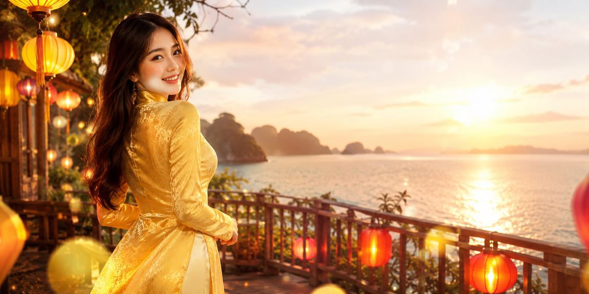 Người dùng đăng ký và nhận thưởng tại Hội An với trang phục áo dài truyền thống